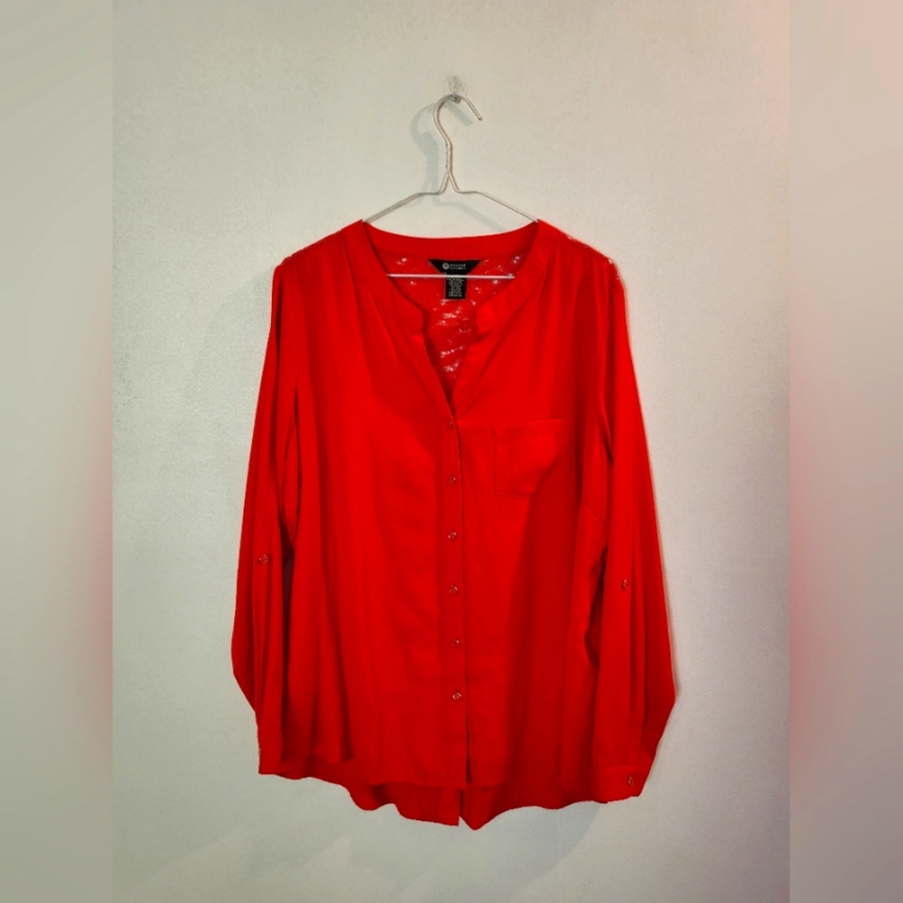 Womens Haggar Red Button Up Blouse